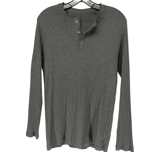 Dark Gray / Henley Slim Fit Long Sleeve Shirt / Large - Picture 2 of 12